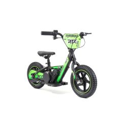 Dětské elektrické odrážedlo RIRIBIKE RTX3 24V (12”), zelené, Lithiová baterie, 100W motor, Kotoučová brzda, Nastavitelné měkké PU sedátko