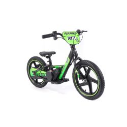 Dětské elektrické odrážedlo RIRIBIKE RTX6 24V (16”), zelené, Lithiová baterie, 250W Motor, Kotoučová brzda, Nastavitelné měkké PU sedátko