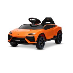Elektrické autíčko Lamborghini Lanzador 12V s pohonem zadních kol a licencí (Jednomístné), oranžové, Lithiová baterie, LED světla, široké sedátko, 2,4 GHz dálkový ovladač, MP3 přehrávač se vstupem USB/AUX a Bluetooth připojením