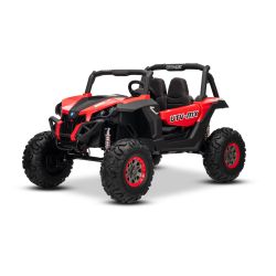 Elektrické autíčko NEW RSX 24V, Červené, Pohon 4x4, Lithiová baterie, EVA kola, Odpružené nápravy, Dvoumístné koženkové sedátko, Dálkový ovladač, MP3 přehrávač se vstupem USB/AUX