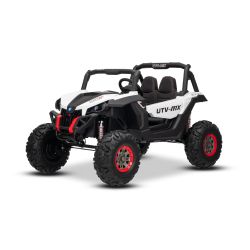 Elektrické autíčko NEW RSX 24V, Bílé, Pohon 4x4, Lithiová baterie, EVA kola, Odpružené nápravy, Dvoumístné koženkové sedátko, Dálkový ovladač, MP3 přehrávač se vstupem USB/AUX