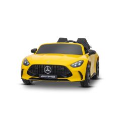 Elektrické autíčko Mercedes GT63 AMG 24V s pohonem 4x4, žluté, Dvoumístné, Nastavitelné sedadlo řidiče, Měkká EVA kola, 2,4 GHz dálkové ovládání, USB/Bluetooth, 200W motory, Odpružení, Lithiová baterie, LED světla vpředu i vzadu