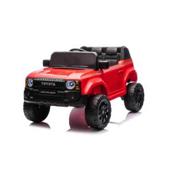 Elektrické autíčko Toyota Landcruiser 12V, červené, široké jednomístné sedátko, 2,4 GHz dálkové ovládání, USB/AUX Vstup, Bluetooth, Odpružení, Lithiová baterie, LED světla, 2 X 25W Motor, ORIGINÁL licence
