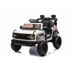 Elektrické autíčko Ford Bronco s pohonem zadních kol s licencí (Jednomístné), bílé, Lithiová baterie, Vysoký podvozek, široké sedátko, Odpružená zadní náprava, 2,4 GHz Dálkový ovladač, MP3 přehrávač se vstupem USB, LED světla