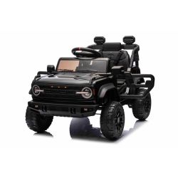 Elektrické autíčko Ford Bronco s pohonem zadních kol s licencí (Jednomístné), černé, Lithiová baterie, Vysoký podvozek, široké sedátko, Odpružená zadní náprava, 2,4 GHz Dálkový ovladač, MP3 přehrávač se vstupem USB, LED světla