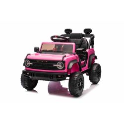 Elektrické autíčko Ford Bronco s pohonem zadních kol s licencí (Jednomístné), růžové, Lithiová baterie, Vysoký podvozek, široké sedátko, Odpružená zadní náprava, 2,4 GHz Dálkový ovladač, MP3 přehrávač se vstupem USB, LED světla