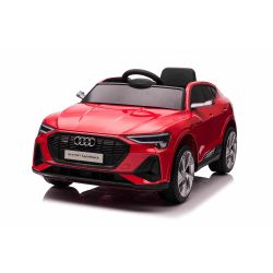 Elektrické autíčko Audi E-tron Sportback 12V, červené, široké jednomístné sedátko s tříbodovým pásem, 2,4 GHz dálkové ovládání, USB/AUX Vstup, Odpružení, Lithiová baterie, LED světla, 2 X 25W Motor, ORIGINÁL licence