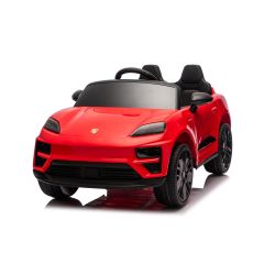 Elektrické autíčko Porsche Macan 12V s pohonem zadních kol a licencí (Jednomístné), červené, Lithiová baterie, široké sedátko, Odpružené nápravy, 2,4 GHz Dálkový ovladač, MP3 přehrávač se vstupem USB/AUX, LED světla