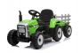 Elektrický Traktor Workers s vlečkou, zelený, Pohon zadních kol, 12V baterie, Plastová kola, široké sedadlo, 2,4 GHz Dálkový ovladač, Jednomístné, MP3 přehrávač se vstupem USB + Bluetooth, LED Světla