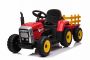 Elektrický Traktor Workers s vlečkou, červený, Pohon zadních kol, 12V baterie, Plastová kola, široké sedadlo, 2,4 GHz Dálkový ovladač, Jednomístné, MP3 přehrávač se vstupem USB + Bluetooth, LED Světla