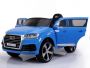 Elektrické autíčko Audi Q7, modré lakované, EVA kola, kožené sedadlo, 12V, 2,4 GHz dálkové ovládání, 2X motor, USB, SD karta, ORGINAL licence