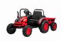 Elektrický Traktor POWER s vlečkou, červený, Pohon zadních kol, 12V baterie, Plastové kola,  široké sedadlo, 2,4 GHz Dálkový ovladač, Jednomístné, MP3 přehrávač, LED Světla