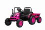 Elektrický Traktor POWER s vlečkou, růžový, Pohon zadních kol, 12V baterie, Plastové kola, široké sedadlo, 2,4 GHz Dálkový ovladač, Jednomístné, MP3 přehrávač, LED Světla