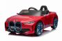 Elektrické autíčko BMW i4, červené, 2,4 GHz dálkové ovládání, USB/AUX/Bluetooth přípojka, odpružení, 12V baterie, LED světla, 2 X MOTOR, ORIGINAL licence