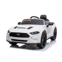 Elektrické autíčko Ford Mustang 24V, bílé, Měkké EVA kola, Motory: 2 x 16 000 otáček, 24V Baterie, LED Světla, 2,4 GHz dálkové ovládání, MP3 přehrávač, ORIGINAL licence