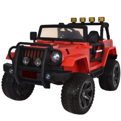 Elektrické autíčko OFFROAD XXL s pohonem 4x4, červené, 12V baterie, Vysoký podvozek, Dvojité koženkové sedátko, Eva kola, Odpružená náprava, 2,4 GHz Dálkový ovladač, MP3 přehrávač se vstupem USB/SD, LED světla
