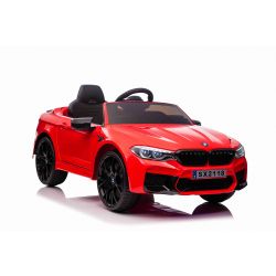 Elektrické autíčko BMW M5 24V, červené, Měkké EVA kola, Motory: 2 x 24V, Kapacita baterií 24V, LED Světla, 2,4 GHz dálkové ovládání, MP3 Přehrávač, Měkké PU sedátko, ORIGINÁL licence