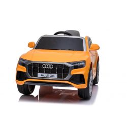 Elektrické autíčko Audi Q8, 12V, 2,4 GHz dálkové ovládání, USB / SD Vstup, LED světla, 12V baterie, měkké EVA kola, 2 X MOTOR, oranžové, ORIGINÁL licence