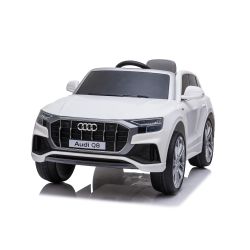 Elektrické autíčko Audi Q8, 12V, 2,4 GHz dálkové ovládání, USB / SD Vstup, LED světla, 12V baterie, měkké EVA kola, 2 X MOTOR, bílé, ORIGINÁL licence