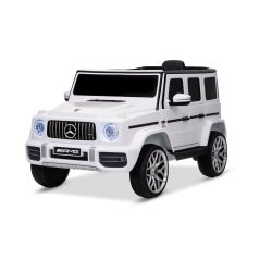 Elektrické autíčko Mercedes G, bílé, Jednomístné sedátko, Lithiová baterie, 2,4 GHz DO, 2XMOTOR, USB, SD karta, ORGINAL licence