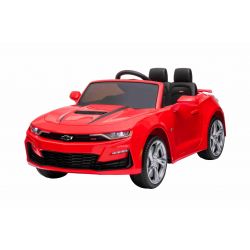 Elektrické autíčko Chevrolet Camaro 12V, červené, 2,4 GHz dálkové ovládání, Otevírací dveře, EVA kola, LED Světla, kožené sedátko, 2 X MOTOR, USB/SD Vstup, ORGINAL licence