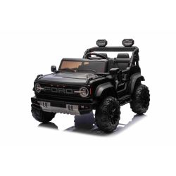 Elektrické autíčko Ford Bronco XL s pohonem zadních kol, licencované (Dvoumístné), černé, Lithiová baterie, Vysoký podvozek, Dvě sedadla, Odpružená zadní náprava, 2,4 GHz Dálkový ovladač, MP3 přehrávač se vstupem USB, LED světla