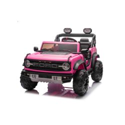 Elektrické autíčko Ford Bronco XL s pohonem zadních kol, licencované (Dvoumístné), růžové, Lithiová baterie, Vysoký podvozek, Dvě sedadla, Odpružená zadní náprava, 2,4 GHz Dálkový ovladač, MP3 přehrávač se vstupem USB, LED světla