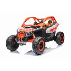 Elektrické autíčko Can-am Maverick, oranžový, dvoumístné, odpružená zadní náprava, 2,4 Ghz dálkové ovládání, přenosná baterie, 4 x 35W Motory, EVA kola, koženková sedadla, MP3 přehrávač se vstupem USB/SD, Licencované