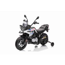 Elektrická Motorka BMW F850 GS, Licencované, 12V baterie, EVA měkká kola, 2 x 35W motor,LED Světla, Pomocná kolečka, bílá