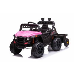 Elektrické autíčko RSX mini s vlečkou, růžové, Pohon zadních kol, 12V baterie, Plast kola, široké sedadlo, 2,4 GHz Dálkový ovladač, Jednomístné, MP3 přehrávač se vstupem USB / SD, LED Světla