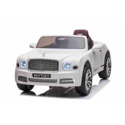 Elektrické autíčko Bentley Mulsanne 12V, bílé, Koženkové sedátko, 2,4 GHz dálkové ovládání, Eva kola, USB/Aux Vstup, Odpružení, 12V/7Ah baterie, LED Světla, Měkká EVA kola, 2 X 35W motor, ORIGINÁL licence