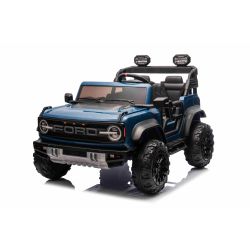 Elektrické autíčko Ford Bronco XL s pohonem zadních kol, licencované (Dvoumístné), modré, Lithiová baterie, Vysoký podvozek, Dvě sedadla, Odpružená zadní náprava, 2,4 GHz Dálkový ovladač, MP3 přehrávač se vstupem USB, LED světla