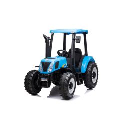 Elektrický traktor NEW HOLLAND-T7 12V, Jednomístné, modré, Koženkové sedadlo, MP3 Přehrávač s USB vstupem, Zadní pohon, 2x 35W Motor, EVA kola, 2,4 GHz Dálkové Ovládání, Originál licence