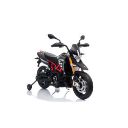 Elektrická Motorka APRILIA DORSODURO 900, Licencované, 12V baterie, EVA měkké kola, 2 x 18W motor, Odpružení, kovový rám, kovová vidlice, pomocná kolečka, Šedé