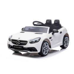 Elektrické autíčko Mercedes-Benz SLC 12V, bílé, Koženkové sedátko, 2,4 GHz dálkové ovládání, USB/AUX Vstup, Zadní odpružení, LED Světla, Měkká EVA kola, 2 X 30W MOTOR, ORIGINÁL licence