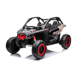 Elektrické autíčko Can-am Maverick, černý, dvoumístné, odpružená zadní náprava, 2,4 Ghz dálkové ovládání, přenosná baterie, 4 x 35W Motory, EVA kola, koženková sedadla, MP3 přehrávač se vstupem USB/SD, Licencované