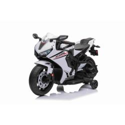 Elektrická Motorka HONDA CBR 1000RR, Licencovaná, 12V baterie, Plastová kola, 30W motor, LED světla, pevný rám, pomocná kolečka, bílá