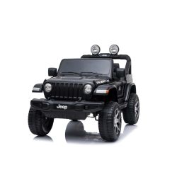 Elektrické autíčko Jeep Wrangler, Jednomístné, černé, Koženková sedadla, Rádio s Bluetooth přehrávačem, SD / USB vstup, Pohon 4x4, 12V10Ah Baterie, EVA kola, Odpružená náprava, 2,4 GHz Dálkové Ovládání