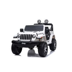 Elektrické autíčko Jeep Wrangler, Jednomístné, Bílé, Koženková sedadla, Rádio s Bluetooth přehrávačem, SD / USB vstup, Pohon 4x4, Lithiová baterie, EVA kola, Odpružená náprava, 2,4 GHz Dálkové Ovládání