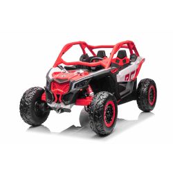 Elektrické autíčko Can-am Maverick, červený, dvoumístné, odpružená zadní náprava, 2,4 Ghz dálkové ovládání, přenosná baterie, 4 x 35W Motory, EVA kola, koženková sedadla, MP3 přehrávač se vstupem USB/SD, Licencované