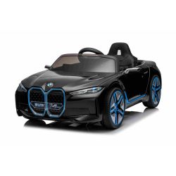 Zánovní elektrické autíčko BMW i4, černé, 2,4 GHz dálkové ovládání, USB/AUX/Bluetooth přípojka, odpružení, 12V baterie, LED světla, 2 X MOTOR, ORIGINAL licence