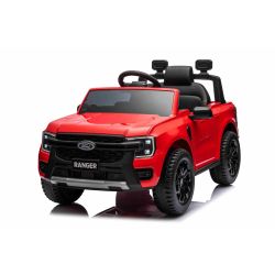 Elektrické autíčko FORD Ranger 12V, červené, Koženkové sedátko, 2,4 GHz dálkové ovládání, Bluetooth/USB Vstup, Odpružení, 12V baterie, Plastová kola, 2 X 30W MOTOR, ORIGINAL licence