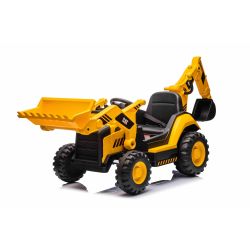 Licencovaný elektrický Báger Caterpillar so svahovacou aj výkopovou lyžicou, Jednomiestny, žltý, USB vstupom na MP3 Prehrávači, Zadným pohonom s 2 x 30W Motormi a Lítiovou batériou