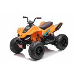 Licencovaná elektrická čtyřkolka McLaren Racing MCL 12V 4X4, oranžová, měkká EVA kola, DÁLKOVÉ OVLÁDÁNÍ, koženkové sedátko, odpružená zadní náprava, 4 x 35W motor, LED světla, 12V10Ah baterie
