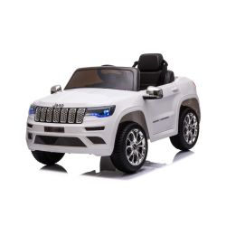 Elektrické autíčko JEEP GRAND CHEROKEE 12V, bílé, Koženkové sedadlo, 2,4 GHz dálkové ovládání, USB / AUX Vstup, Odpružení, 12V baterie, Měkké EVA kola, 2 X 35W MOTOR, ORIGINAL licence