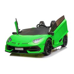 Elektrické autíčko Lamborghini Aventador 24V Dvoumístné, Zelené lakované, 2,4 GHz DO, Měkké PU Sedadla, LCD Displej, odpružení, vertikální otvírací dveře, měkké EVA kola, 2 X 45W MOTOR, ORIGINAL licence