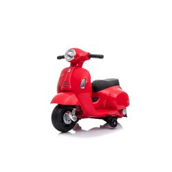 Elektrická motorka Vespa GTS, červené, s pomocnými koly, Licencované, 6V Baterie, Koženkové sedátko, 30W motor