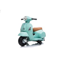 Elektrická motorka Vespa GTS, tyrkysové, s pomocnými koly, Licencované, 6V Baterie, Koženkové sedátko, 30W motor