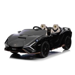 Elektrické autíčko Lamborghini Sian 4X4, černé, 12V, 2,4 GHz dálkové ovládání, USB/AUX Vstup, Bluetooth, Odpružení, Vertikální otevírací dveře, měkká EVA kola, LED Světla, ORIGINAL licence