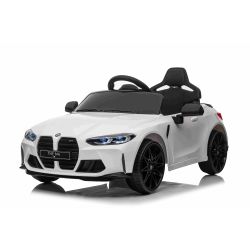 Elektrické autíčko BMW M4, bílé, 2,4 GHz dálkové ovládání, USB/Aux Vstup, odpružení, 12V baterie, LED Světla, 2 X MOTOR, ORIGINAL licence